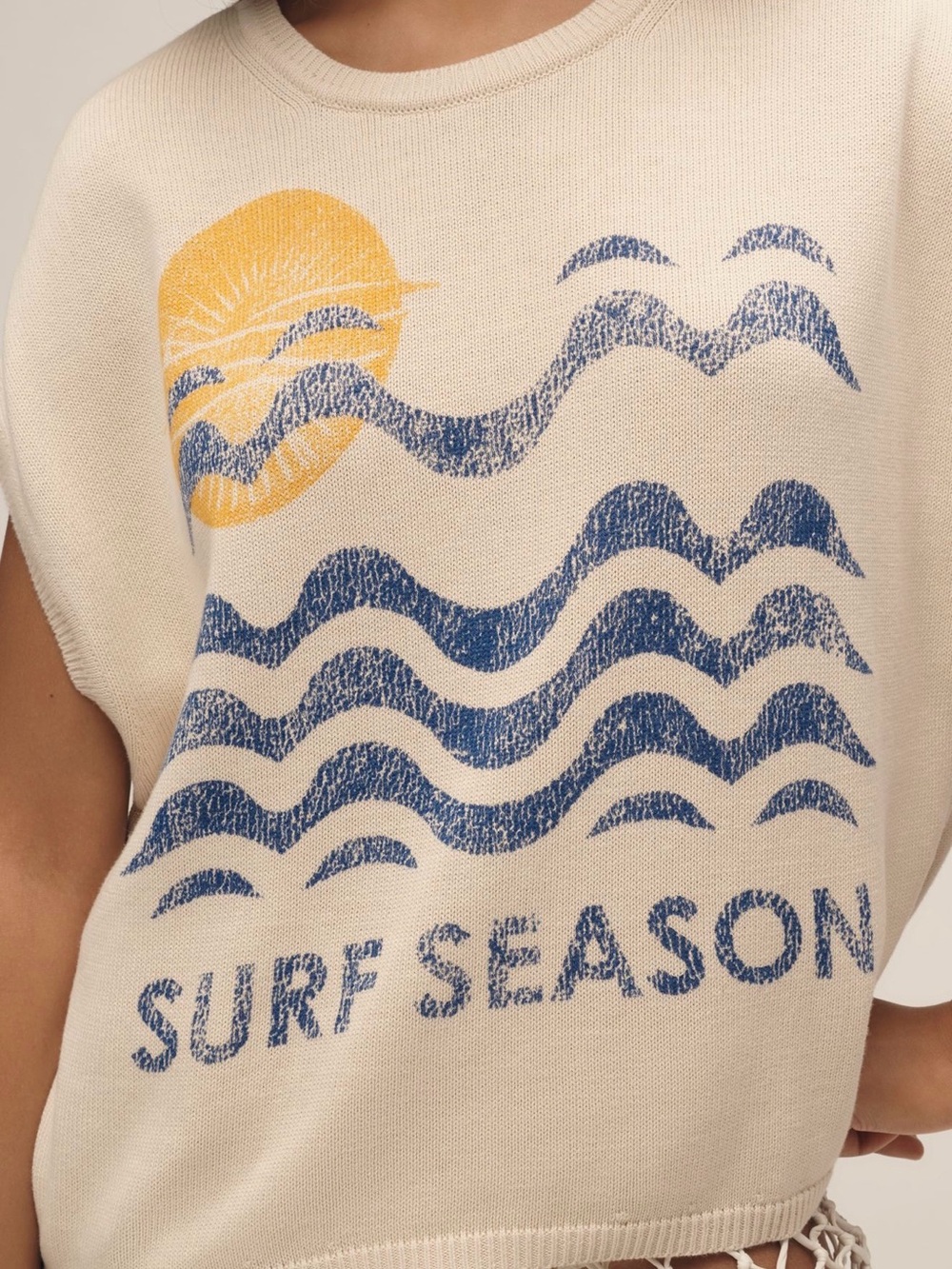Anthropologie Pilcro Surf Season Graphic Muscle Sweater Tank Vacay Sun Beach M - Picture 3 of 11